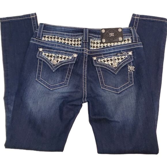 Miss Me Jeans 29 Mid Rise Skinny Houndstooth Sequin Y2k Embroidered Womens Size - Picture 1 of 9